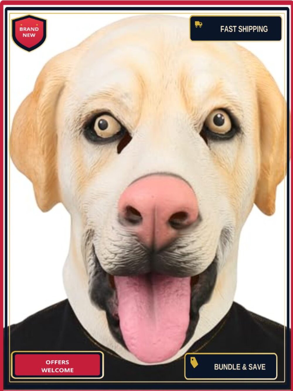 Labrador Dog Full Head Mask Latex Realistic Halloween Costume Accessory
